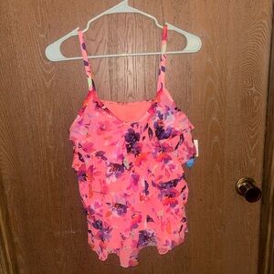 Floral Pink Ruffle Swim Top
